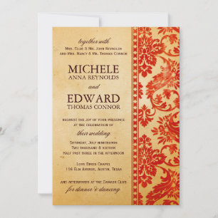 Convite Casamento Vintage Scarlet Damask Lace