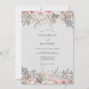 Convite Casamento Vintage Sedutor Rosa Corado
