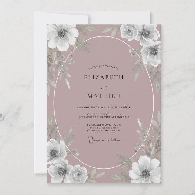 Convite Casamento Vintage Sereno Malva (Frente)