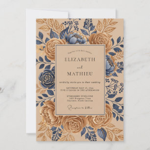 Convite Casamento Vintage Sublime Azul Marinho Bege