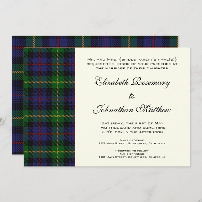 Convite Casamento vintage, Tartan Farquharson Pattern (Frente/Verso)