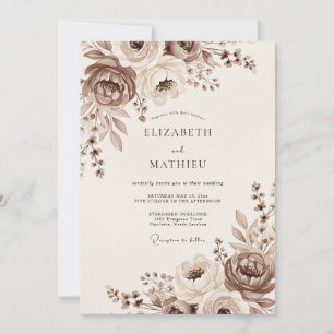 Convite Casamento Vintage Taupe Delicado
