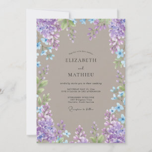 Convite Casamento Vintage Taupe Periwinkle Wisteria