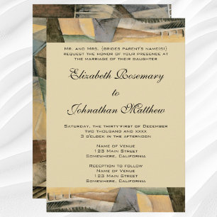 Convite Casamento vintage, Tons da Terra Cores, Cubismo Ar