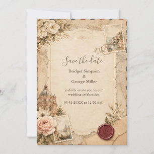 Convite Casamento Vintage Toscano com Mapas de Viagem