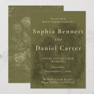 Convite Casamento Vintage Verde Oliva