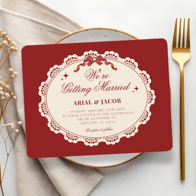 Convite Casamento vintage vermelho  (Criador carregado)