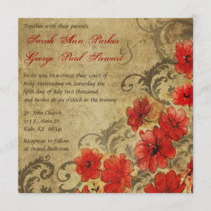 Convite Casamento vintage Vermelho com Flourish