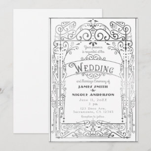 Convite Casamento Vintage Vitoriano Deco Branco e Prata