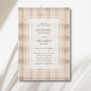 Convite Casamento Vintage Xadrez Café Capuccino Marrom Clá
