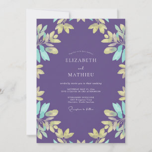 Convite Casamento Violet Aqua Folhagem