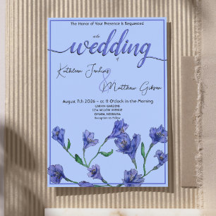 Convite Casamento Violet Blue Floral Watercolor
