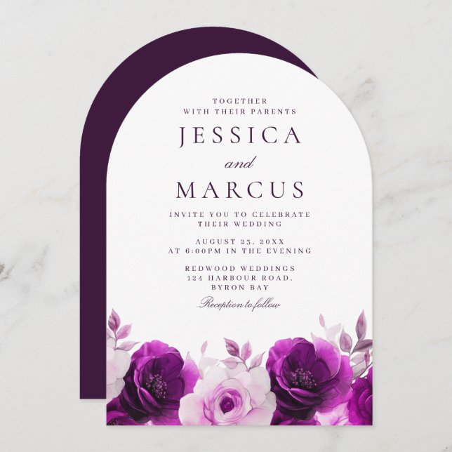 Convite Casamento Violet Lilac Violet Violet Roxo (Frente/Verso)