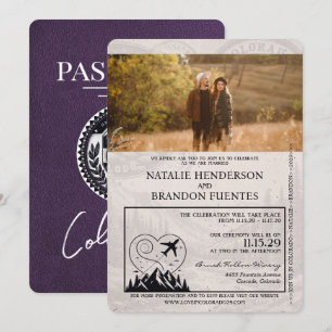 Convite Casamento Violet Purple Colorado Passport