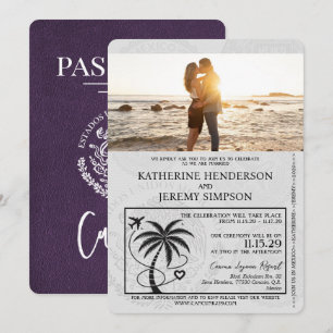 Convite Casamento Violet Purple de Passaporte de Cancún