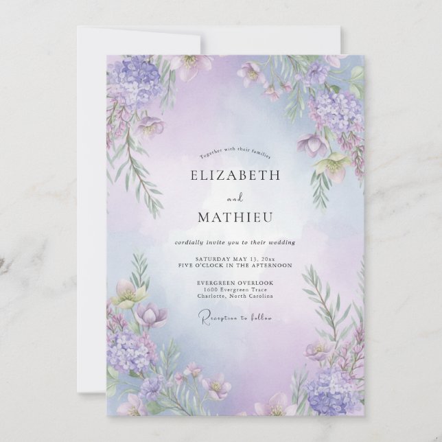 Convite Casamento Violeta Amethyst Wisteria (Frente)