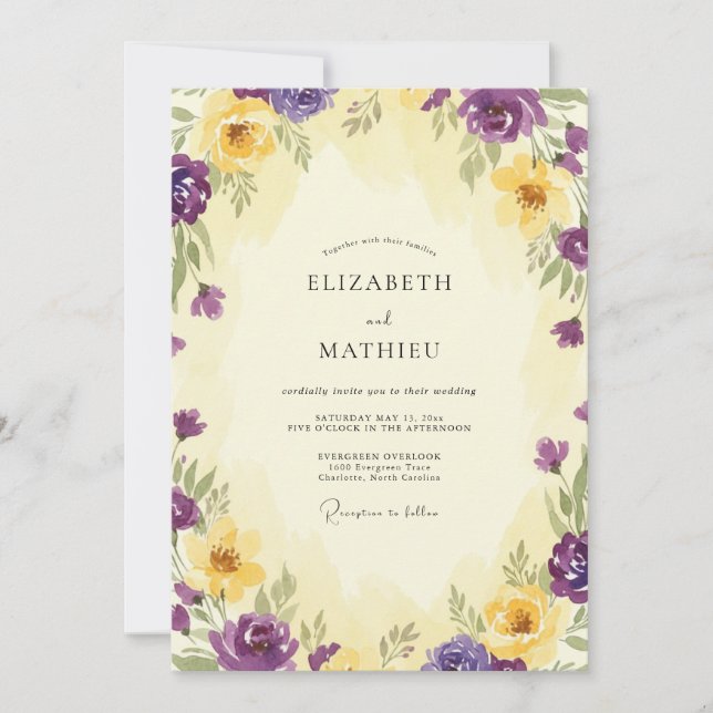 Convite Casamento Violeta Dourado Ranunculus Eucalipto Sil (Frente)