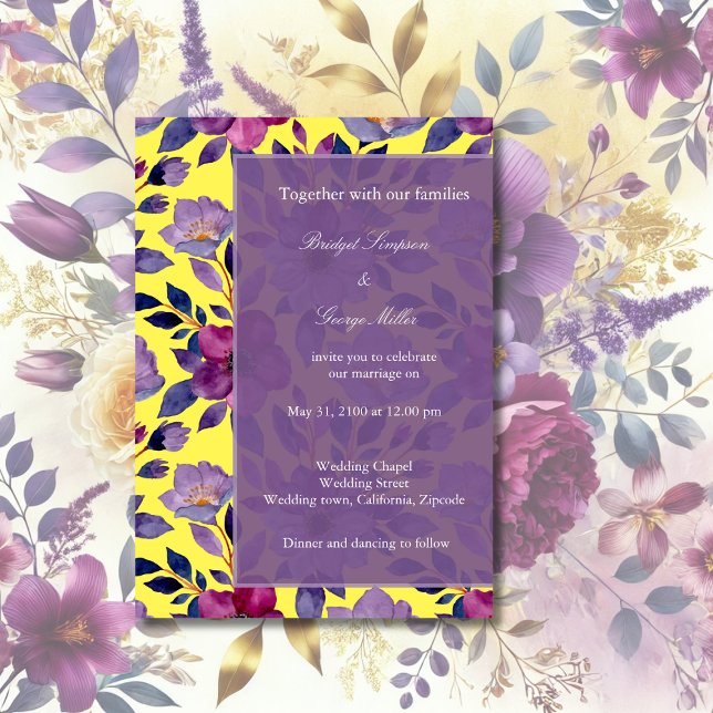 Convite casamento violeta e colorido de flores silvestres (Criador carregado)