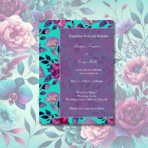 Convite casamento violeta e colorido de flores silvestres