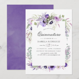 Convite Casamento Violeta Empoeirado Aquarela Quinceañera