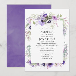 Convite Casamento Violeta Empoeirado Floral Aquarela