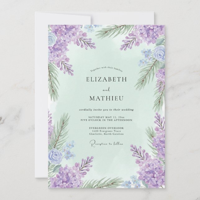 Convite Casamento Violeta Hortênsia Verde-Menta (Frente)