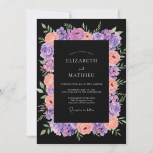 Convite Casamento Violeta Pêssego Ranunculus Eucalipto