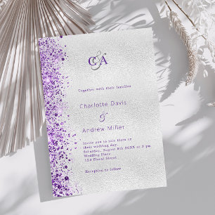 Convite Casamento violeta-prata violeta-púrpura