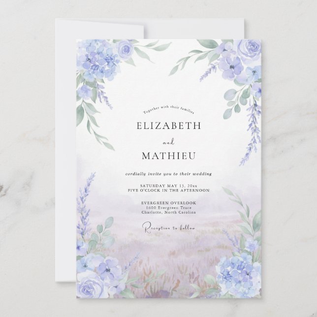 Convite Casamento Violeta Roxo Wisteria (Frente)