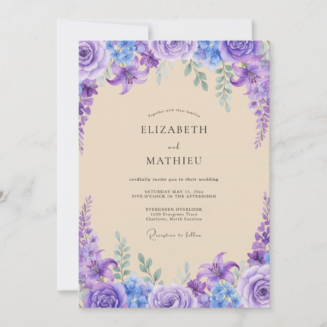 Convite Casamento Violeta Wisteria (Frente)