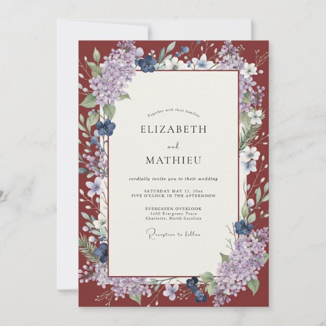 Convite Casamento Violeta Wisteria Marrom (Frente)