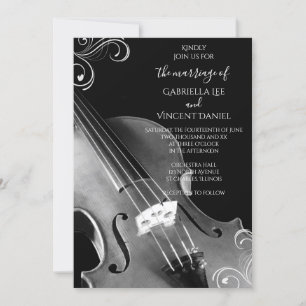 Convite Casamento Violino Clássico Negro e Branco