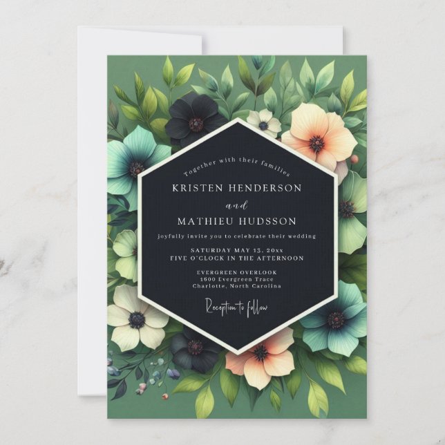 Convite Casamento Viridian Peach Moody (Frente)
