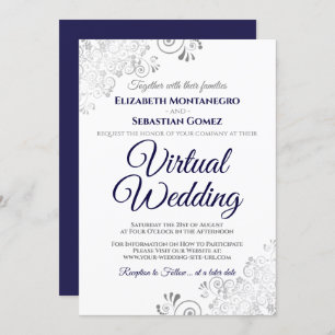 Convite Casamento Virtual Azul e Branco do Marinho Silver