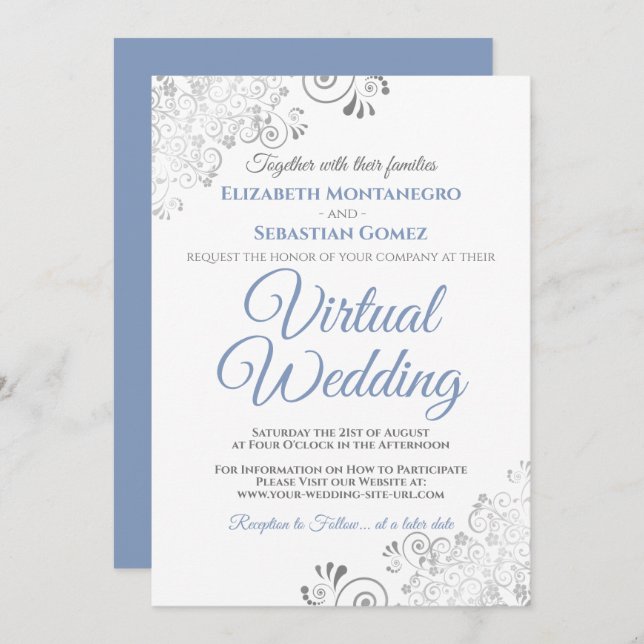 Convite Casamento Virtual Azul e Branco Elegante para Amig (Frente/Verso)