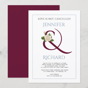 Convite Casamento virtual azul e rosa de ampersor brilhant