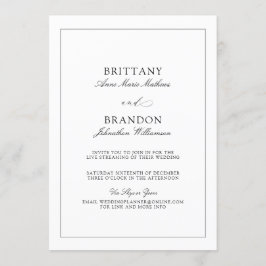 Convite Casamento virtual branco preto elegante