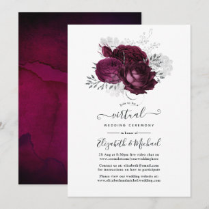 Convite Casamento Virtual Burgundy e Floral Prata