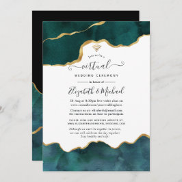 Convite Casamento Virtual de Águlo Teal e Dourado