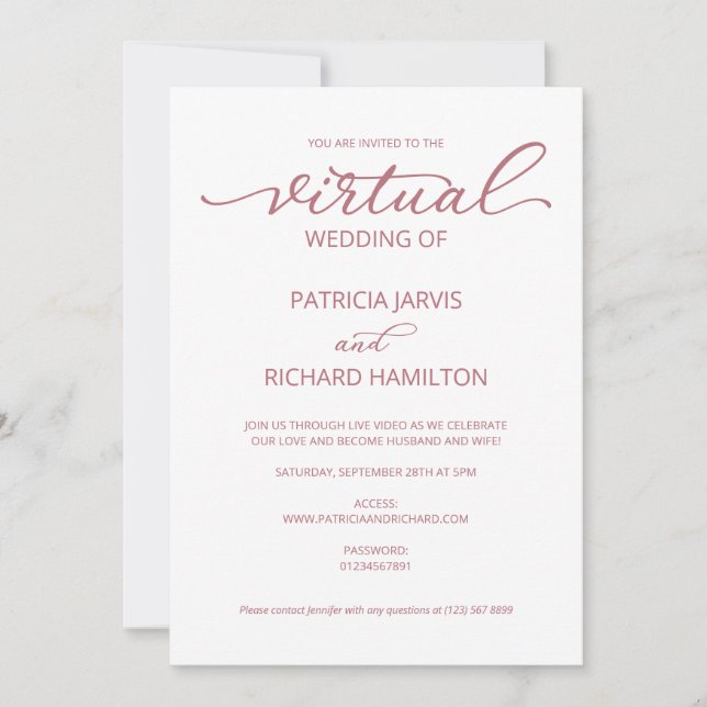 Convite Casamento Virtual de Caligrafia Simples e Elegante (Frente)