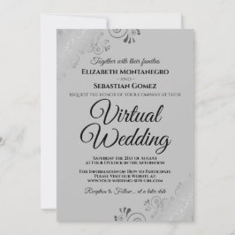 Convite Casamento Virtual de Cinzas Elegantes Silver Frill