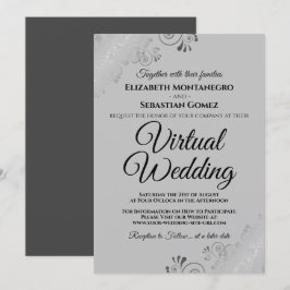 Convite Casamento Virtual de Cinzas Elegantes Silver Frill