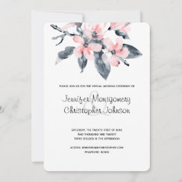 Convite Casamento Virtual de Cores de Água Rosa e Cinzas