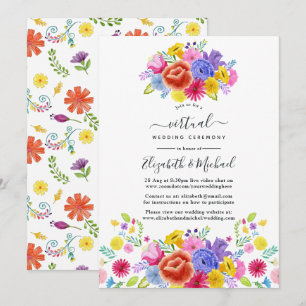 Convite Casamento Virtual de Fiesta Mexicana Floral em Aqu