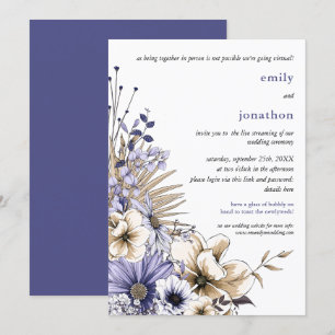 Convite Casamento Virtual de Florais de Creme Roxo