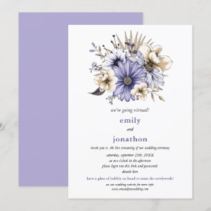 Convite Casamento Virtual de Folhagem Floral de Lilac Wate