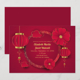 Convite Casamento Virtual de Lanternas e Flores Chinesas V