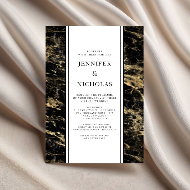 Convite Casamento Virtual de Marble Dourado Elegante (Elegant Gold Marble Virtual Wedding Invitation)