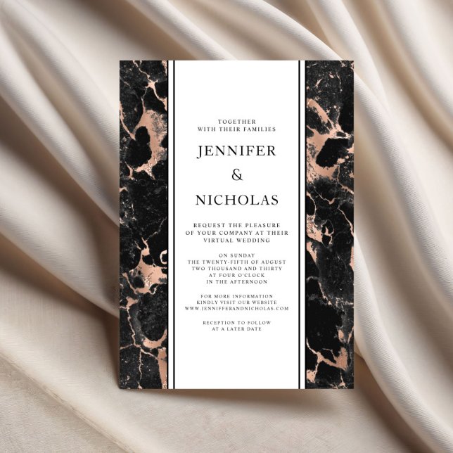 Convite Casamento Virtual de Mármore em Dourado Rosa Elega (Elegant Rose Gold Marble Virtual Wedding Invitation)