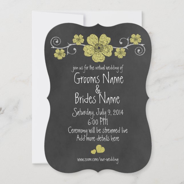 Convite Casamento Virtual de Quadros Amarelos Selvagens (Frente)